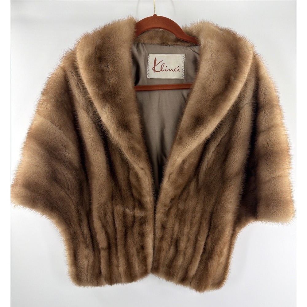 Vintage Fur Mink Stole Shrug Wrap Cape Jacket Brown 1950's Hollywood Glam